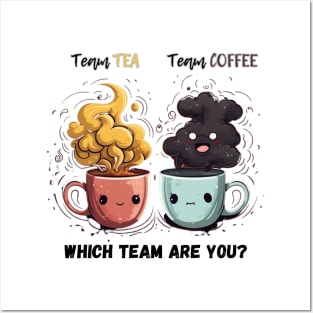 Kawaii Brew Rivalry - Cute Battle between Team Tea and Team Coffee Posters and Art